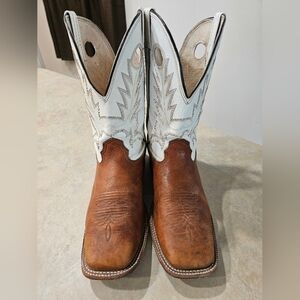 Mens 12 D Larry Mahan Brown Leather Square Toe Cowboy Boots
